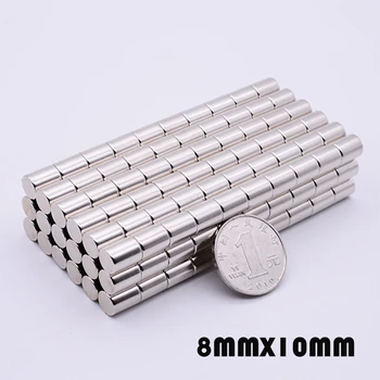 10 Ks 8mmx10mm N35 Magnet Super Výkonný Neodýmu Malé Okrúhle magnety, Magnetické Imanes Aimant Disk 8*10 mm Štandardná veľkosť Magnety