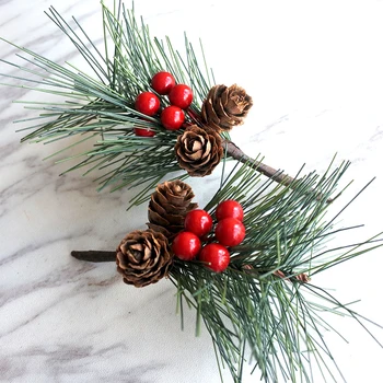 10 Ks Vianočné Umelé Dva-Pinecone Borovica Ihly Pobočiek 8*5 cm Plastové PVC Červená Holly Bobule Svadobné Vianočný Strom Ornament