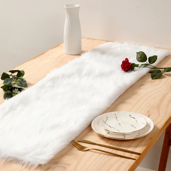 120*35 cm Stôl Runner Snowy White Umelú Kožušinu Luxusné Vianočné Stolové Prestieranie pre Zimnú Dovolenku Domov Stolové Dekorácie