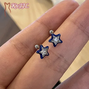 1Pair Trend Modré Crystal Star Pentagram Mini Stud Náušnice Pre Ženy v Pohode Sladké Estetické Náušnice, Módne Šperky Y2k