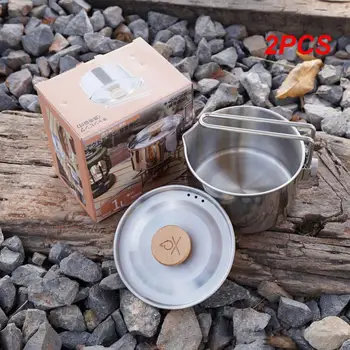 2 KS Camping Kolo A Hladké Rezance Hrniec z Nerezovej Ocele Prirodzené Farby Coffee Pot Kanvica z Nehrdzavejúcej Ocele