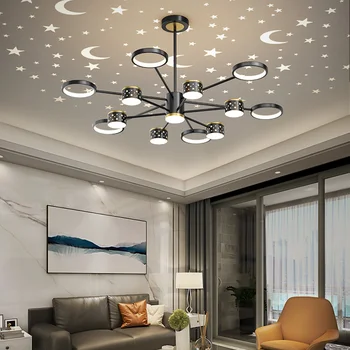 2022 LED Luster Lampa Nordic Lesk Pre Domáce Obývacej Izby, Spálne, Jedáleň, Hviezda A Mesiac Premietacie Zariadenie, Vnútorné Osvetlenie