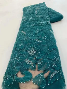 2023 Luxusné Svadobné 3D Korálkové Čipky Textílie Appliques Vyšívané Kvety Skvelého francúzskeho Tylu Čipky Textílie S Pearl