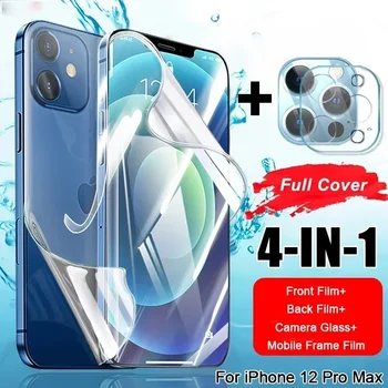 4-V-1 Predné Zadné Hydrogel Film Pre iPhone 12 Pro Max Mobilný Telefón, Rám Film Pre iPhone 12 mini Kamera Sklo Screen Protector
