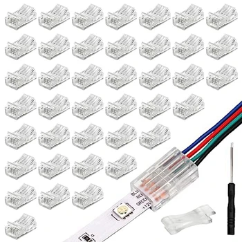 40 Pack Transparentného Svetla Strip Konektorov 4-Pin 10 mm Solderless LED Pásy Na Drôt Rýchly Konektor, Nepremokavé Adaptér