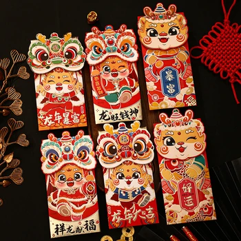 4pcs Čínsky Nový Rok 2024 Hongbao Červené Obálky Čína Jarný Festival Šťastie, Peniaze Požehnanie Vrecku Červené Obálky