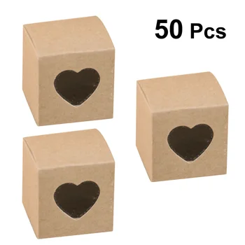 50pcs Námestie Kraft Papier Box S Oknom Čokoládové Cukrovinky Boxov Priehľadná Srdce Tvar PVC Okien Cupcake Boxy Svadobné Party