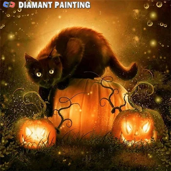 5D Nové Umenie Plné Námestie Diamond Výšivky Halloween Súprava Diamantových Maľovanie Mačka tekvica Mozaiky Cross Stitch Zvierat Halloween Dekor