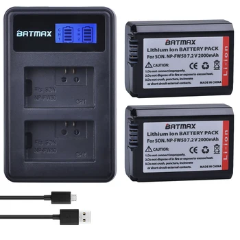 Batmax 2 ks NP-FW50 np fw50 Batérie+LCD Duálny USB Nabíjačka pre Sony Alpha a6500 a6400 a6300 a6000 a5000 a3000 NEX-3 a7R ZV-E10