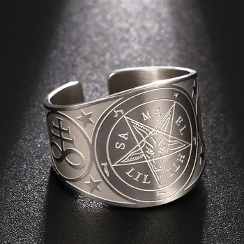 Dawapara Sigil z Baphomet Obrátený Pentagram Nerezový Krúžok na Ochranu Amulet Wicca Čiar Cirkvi Satanovej Šperky
