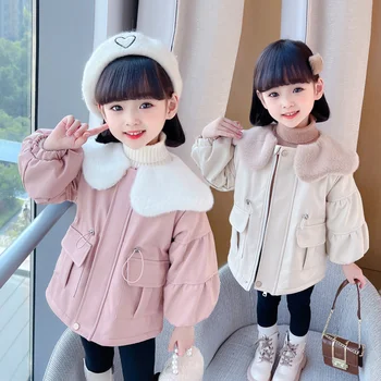 Dievčatá Kabát, Bundu Bavlna Outwear Vetru 2022 Luxusný Teplý Zahustiť Plus Velvet Zimné Outwear detské Oblečenie