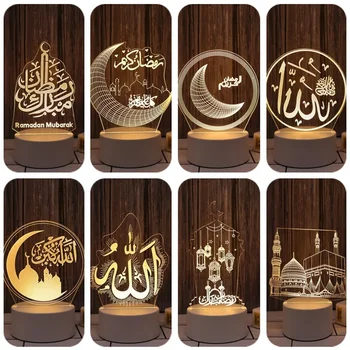 EID Mubarak Tabuľka 3D Ozdoby Akryl Noc Lampa Moslimských Ramadánu Festival Dekorácie Dodávky Deti Darček Spálňa Decor LED Svetlo