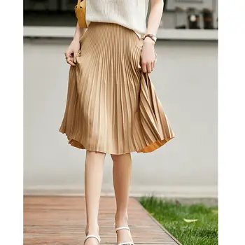 Elastický pás sukne pre ženy, je jar a na jeseň všestranný farbou Hepburn štýl elegantné temperament A-line skladaná sukňa