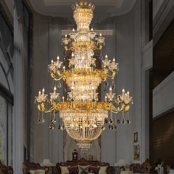 Francúzsky Luxusné Villa Obývacia Izba, Schodisko Crystal Veľký Luster European High-End Hotel Lobby Mosadz Prívesok Svetlo