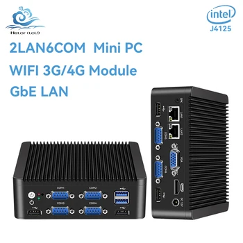 Helorpc bez ventilátora Priemyselné Dual LAN 6 COM Mini PC Okrem Celeron J4125 8G DDR4 Podporu Win10/11 Linux Pfsense Firewall Počítača