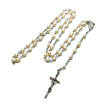 Katolícka Pearl Perly Ruženca Náhrdelníky Kríž Dlhé Reťaze Šperky Darček