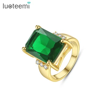 LUOTEEMI Veľké Zelené Námestie CZ Prst Prstene pre Ženy 2022 Nové Luxusné Zlatá Farba Luxusný Veľký Svadobný Krúžky pre Svadobné anillos mujer