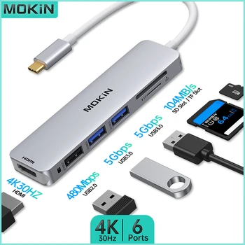 MOKiN 6 v 1 Dokovacej Stanice pre MacBook Air/Pro, iPad, technológia Thunderbolt Notebook s USB3.0, HDMI 4K30Hz, SD, TF Kompatibilita