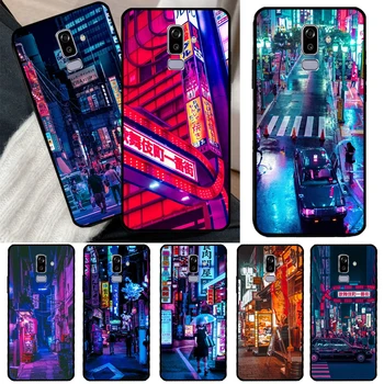 Neon Blue Cyberpunks Tokio Ulici Obal Pre Samsung Galaxy J4 J6 Plus A3 A5 2017 J1 J3 J5 J7 2016 J8 A6 A7 A8 A9 2018 Kryt