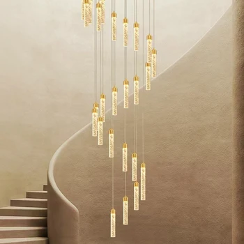 Nové LED Prívesok Lampy Zlaté Mezonetový Podkrovný Obývacia Izba, Schodisko Dlho Krištáľový Luster Hotel Schodisko Dekorácie, Závesné Svetlo
