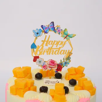 Nový Farebný Motýľ Happy Birthday Akryl Tortu Vňaťou Kvet, Hviezda Piecť Tortu Mulčovače pre Deti Narodeninovej Party Cake Dekorácie