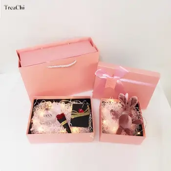 Námestie Veľké Ružové Luk Darčeka Obdĺžnikový Kreatívny Svet Kryt Šperky Box Luk Kozmetika Rúž Šatku Balenie Box
