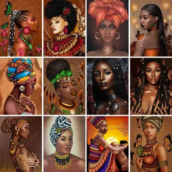 Plné Námestie Vŕtačky Diamantové Maľovanie Africkej Ženy Remeselné Čierny Dievča Umenie Výšivky Cross Stitch 5D DIY Domova