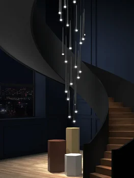Schodisko Dlho Luster Moderný Minimalistický Nordic Light Luxusné Čierne Villa Obývacia Izba Jedáleň Rotujúce Duplex Budovy