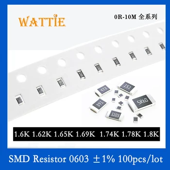 SMD Rezistora, 0603 1% 1.6 K 1.62 K 1.65 K 1.69 K 1.74 K 1.78 K 1.8 K 100KS/veľa čip odpory 1/10W 1,6 mm*0.8 mm