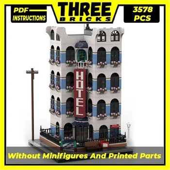 Technické Moc Tehly Street View Modelu Rohu Hotel Modulárny Stavebné Bloky, Darčeky, Hračky Pre Deti DIY Sady Montáž Modelu