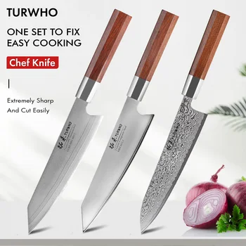 TURWHO 8 Palcový Kuchár Nôž 7 Vrstva 440C Damasku Ocele, Kuchynské Nože Japonské Ručné Variť Kiritsuke Nože Kuchynské Doplnky