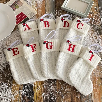 Vianočné Ponožky Biele Pletenie Snowflake List Pančuchy, Vianočné Dekorácie Pre Domov Navidad Vianočný Strom Ornament Darčekové Tašky