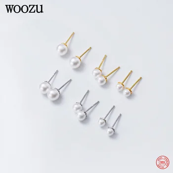 WOOZU 925 Sterling Silver kórejský Jednoduché Syntetické Pearl Piercing Stud Náušnice pre Ženy Teen na Denné Nosenie, Malé Ucho Kosti Šperky