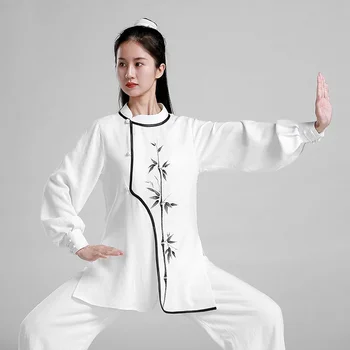 Wushu Oblečenie Bojové Umenie Jednotné Kung Fu Šaty Tai Chi Oblečenie Ručne maľované Bambusu Žien A Mužov Unisex Kun Master 2023 Nové