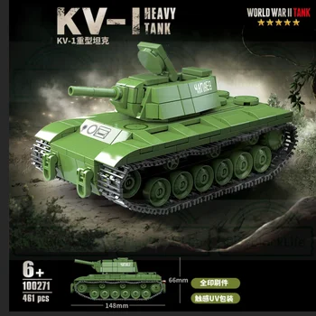 WW2 Vojenské Série Mini Kv-1 Ťažký Tank Model Stavebné kamene, Tehly Vianočné Darčeky, Hračky