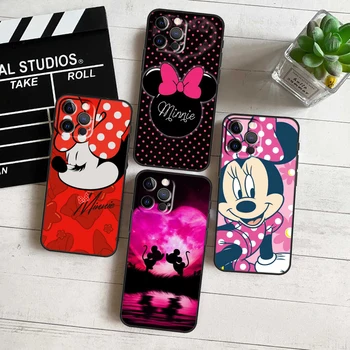 Červená Disney Minnie Mouse Pre Apple iPhone 15 14 13 12 11 Pro Max Mini XS Max X XR 7 8 6 Plus Black Telefón Prípade