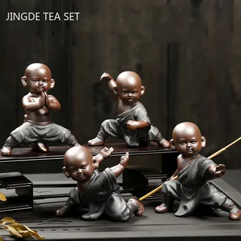 Čínsky Boutique Fialová Hliny Čaj Pet Buddha Monk Socha Ozdoby Ručné Remeslá Domov Čaj Stôl Dekorácie, Doplnky, Darčeky